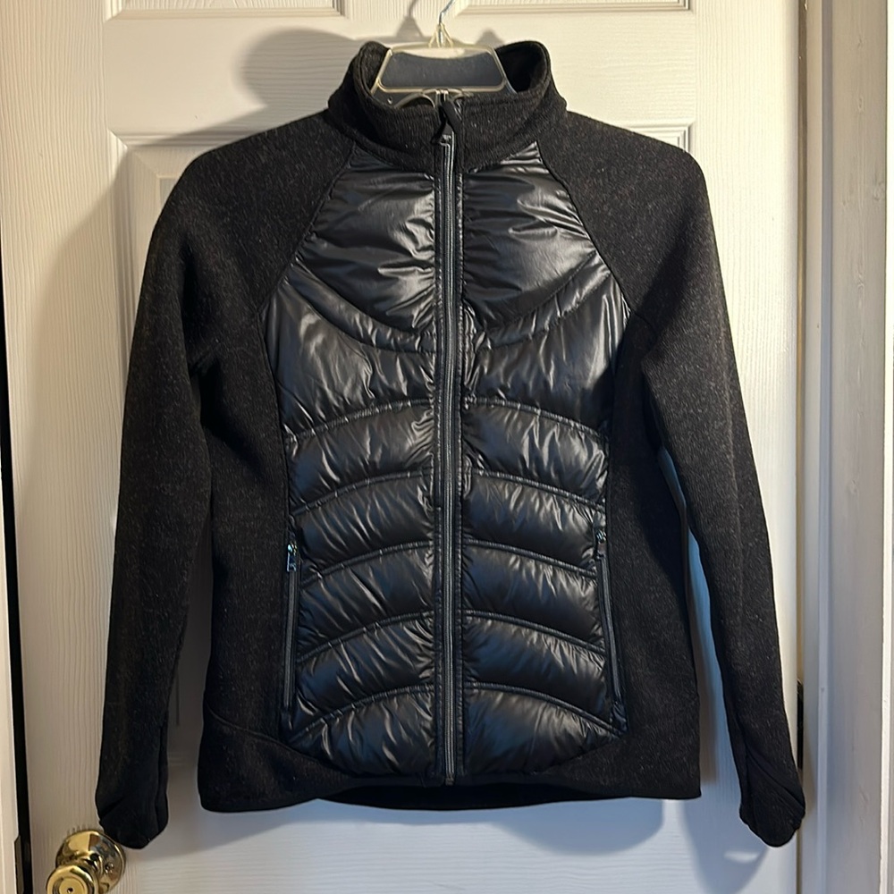 London Fog mixed media jacket. Size small. Black , full zip up.
